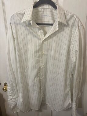 Ermenegildo Zegna White Dress Shirt with Light Blue Pinstripes